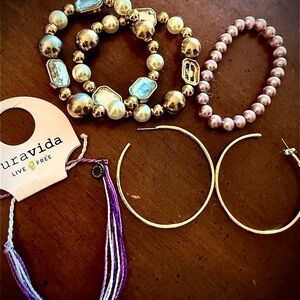 Gold/Purple/Pink Bracelet Collection & rhinestone gold hoop earrings LOT #20